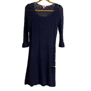 Lilly Pulitzer Shauna Tunic Crochet Shift Dress Swim Cover Up S Navy Blue